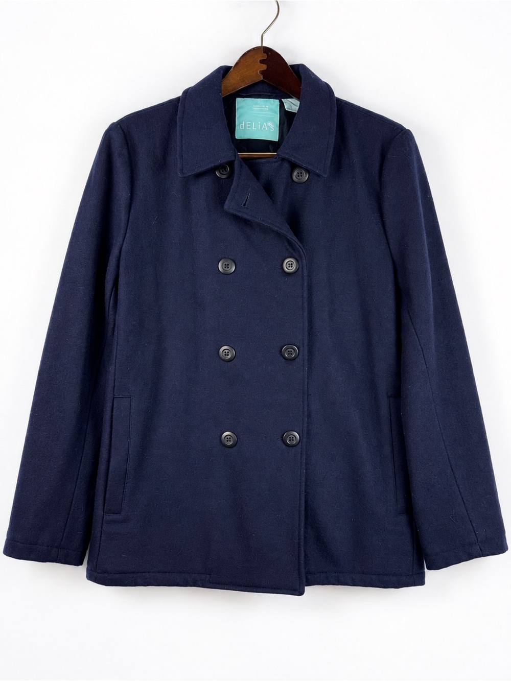 Vintage Y2K dELiA*s Navy Wool Blend Double Breasted Peacoat L